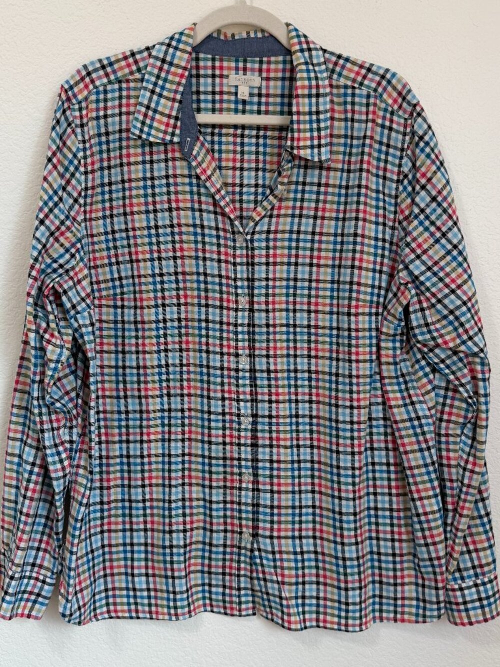 Talbots 100% Cotton Button Front Shirt Multicolor Plaid XL
